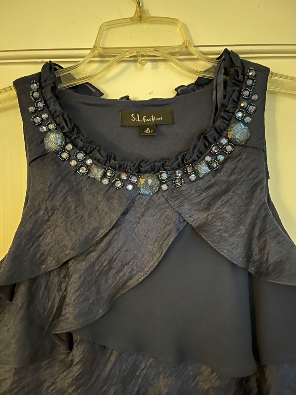 Navy Shimmer, Embellished Ruffle Dress - Picture 2 of 5